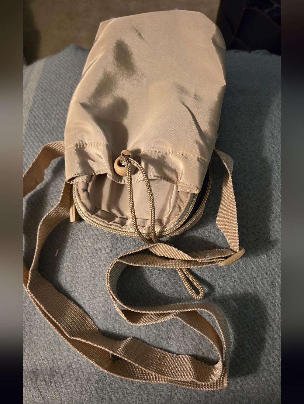 New Adrienne Vittadini Nylon Beige Crossbody Drawstring Shoulder Bag